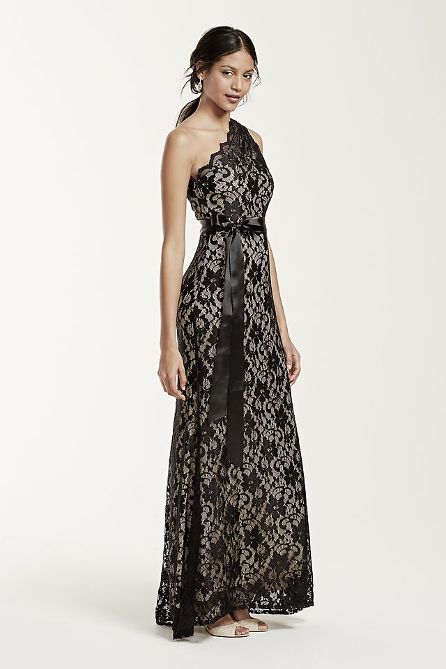 One Shoulder All Over Lace Dress with Ribbon Image 3