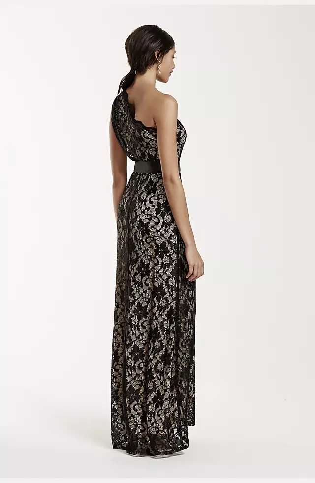 One Shoulder All Over Lace Dress with Ribbon Image 2