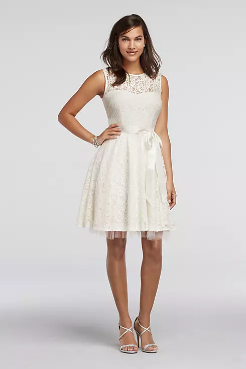 Lace A-Line Sleeveless Dress with Sash Detail Image 1
