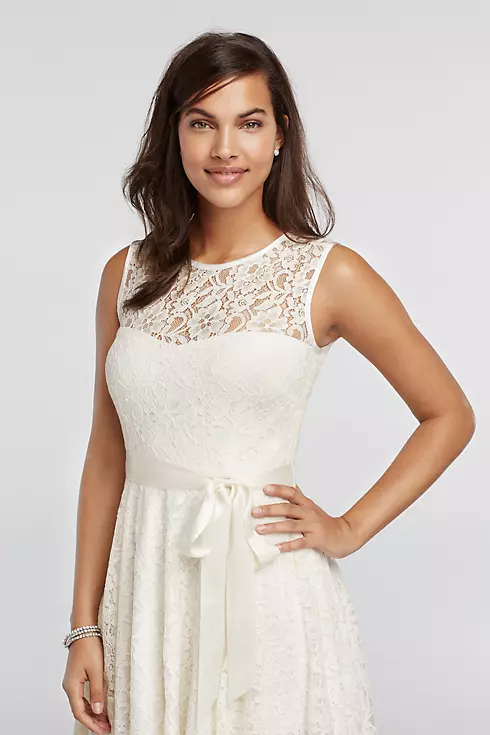 Lace A-Line Sleeveless Dress with Sash Detail Image 3
