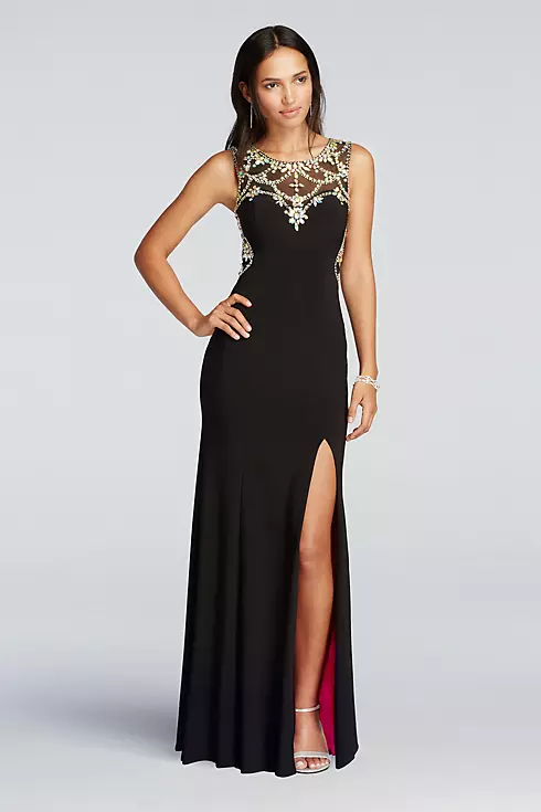 Illusion Low Back Prom Dress with Crystal Beading Image 1