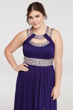 Crystal Beaded Halter Prom Dress with Cut Outs | David's Bridal