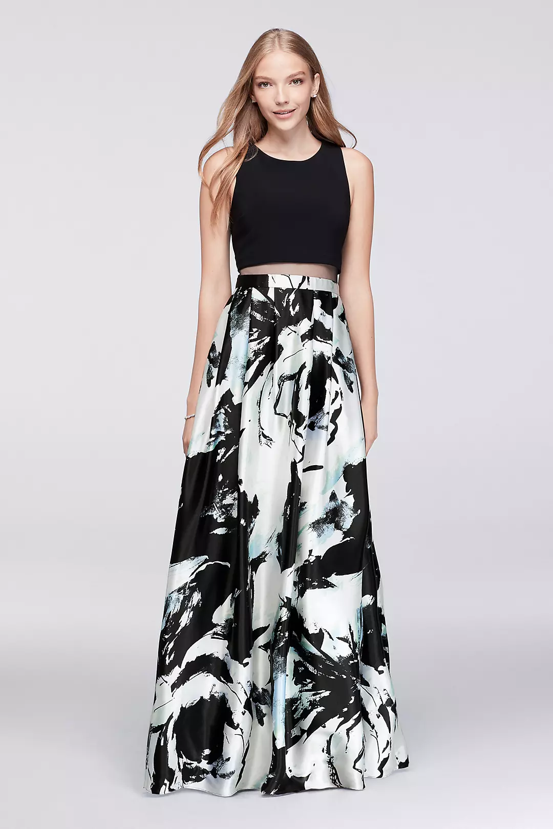 Mock Two-Piece Ball Gown with Printed Skirt Image