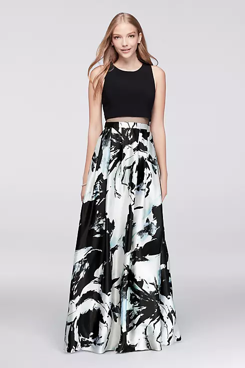 Mock Two-Piece Ball Gown with Printed Skirt Image 1