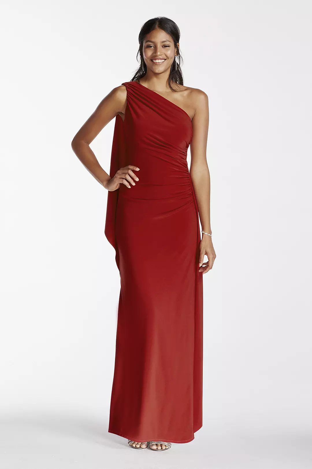 One Shoulder Jersey Sheath Dress with Draping Image