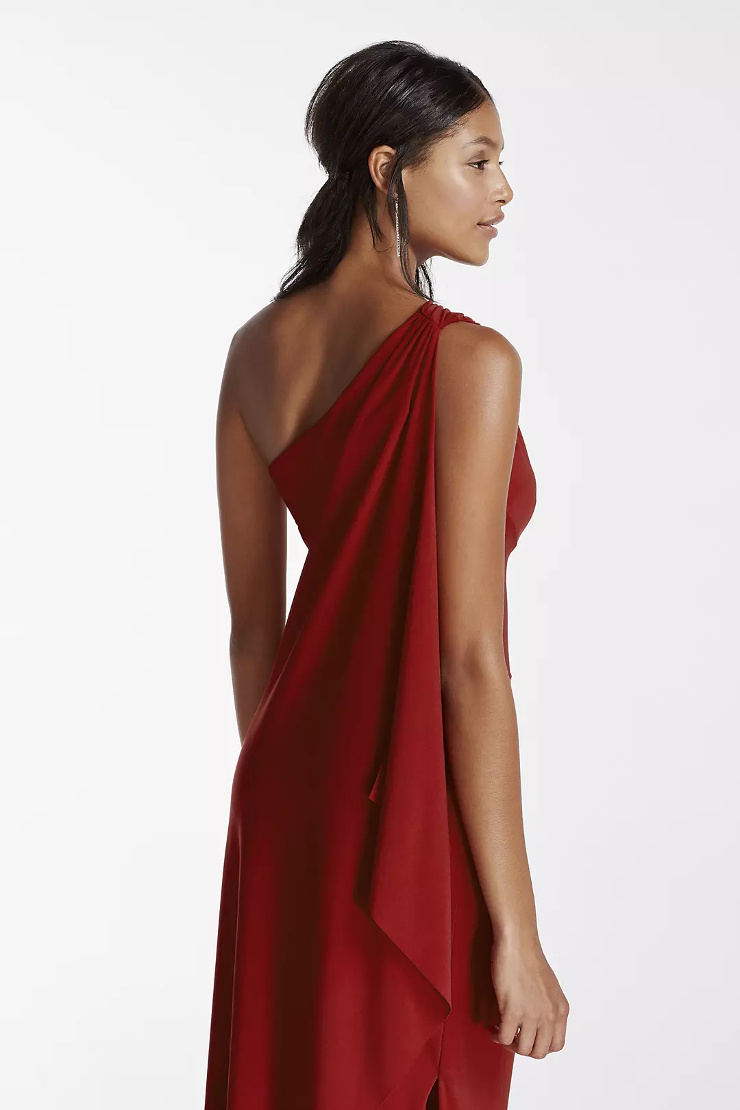 One Shoulder Jersey Sheath Dress with Draping Image 3