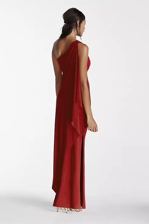 One Shoulder Jersey Sheath Dress with Draping Image 2