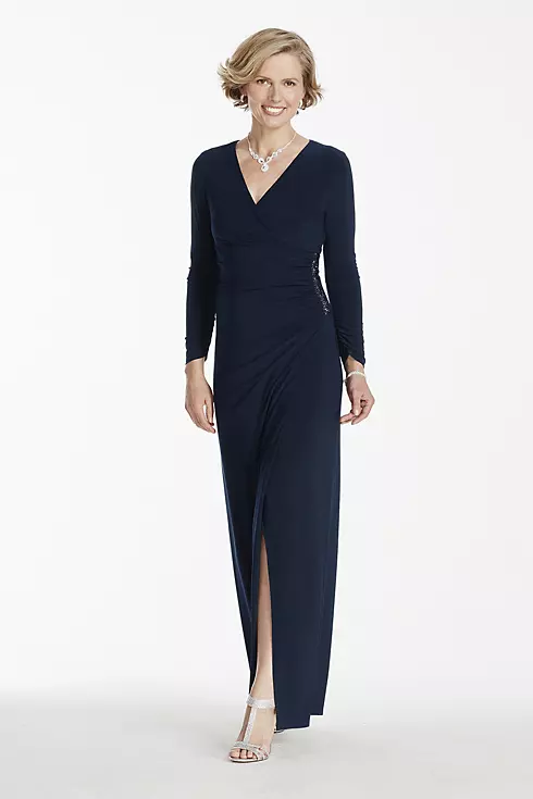 Long Sleeve Jersey Dress with Beaded Hip Detail Image 1
