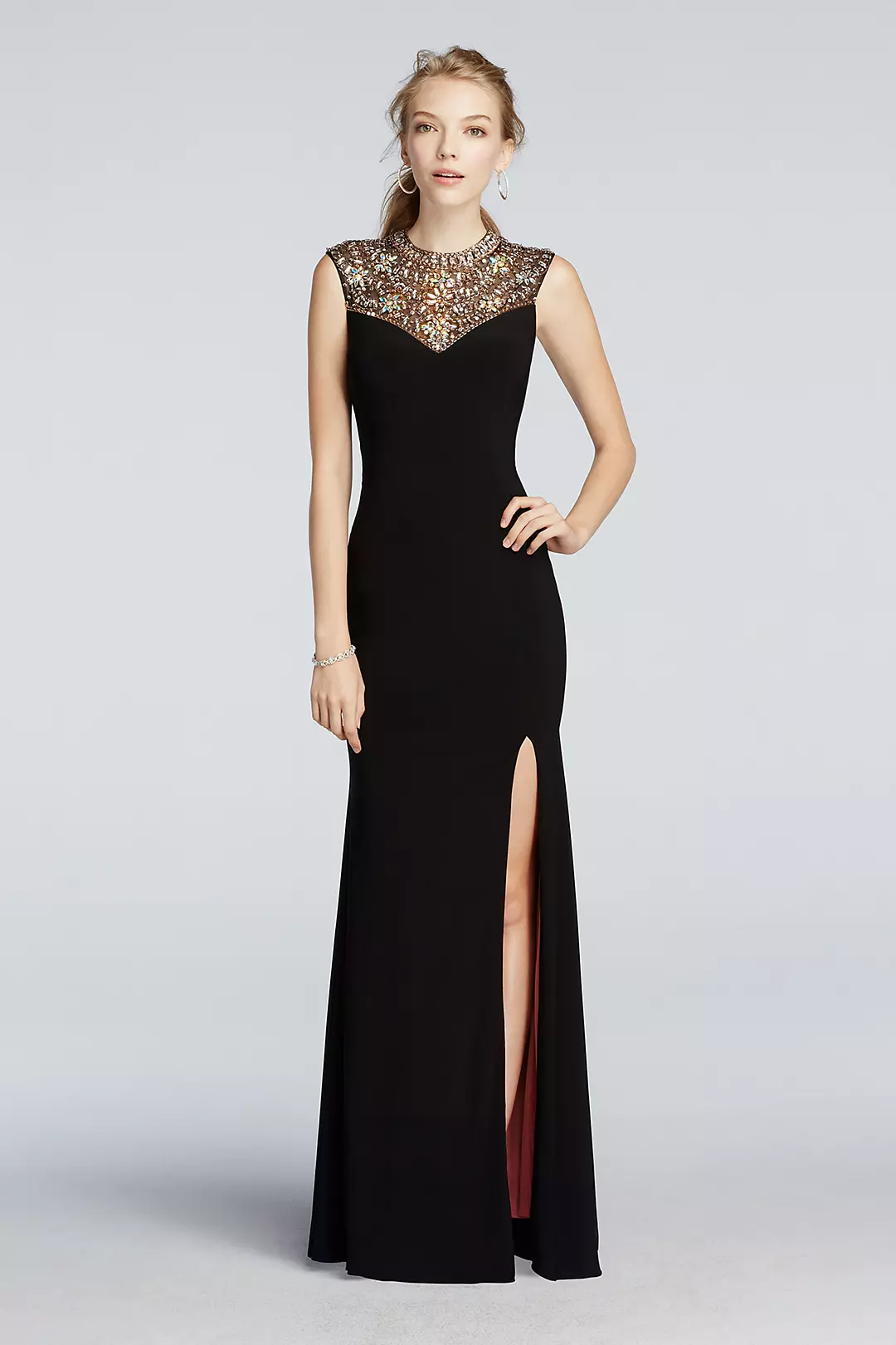 Beaded High Neck Tank Prom Dress with Side Slit Image