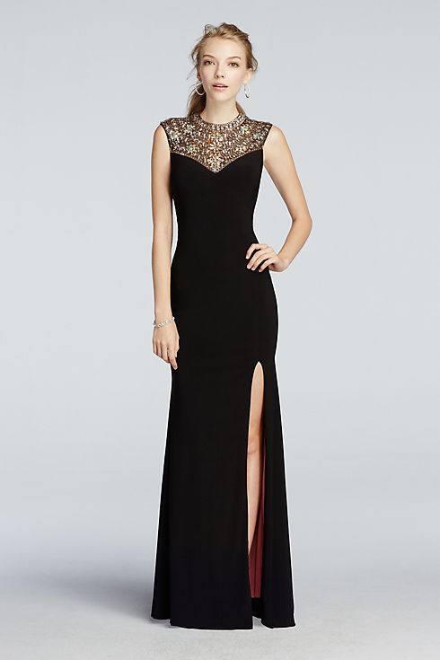 Beaded High Neck Tank Prom Dress with Side Slit Image 1