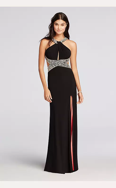 Haltered Jersey Prom Dress with Coral Lining Image 1