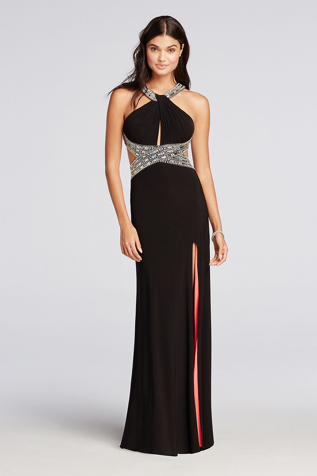 Haltered Jersey Prom Dress with Coral Lining Image 1