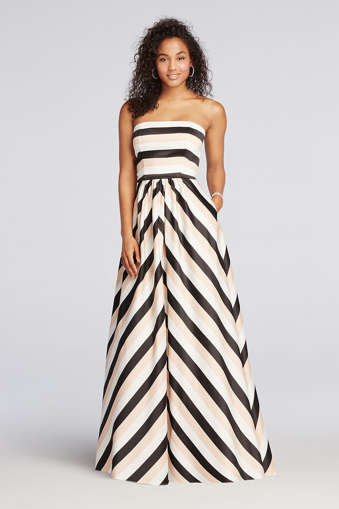Striped Strapless Prom Dress with Pockets Image 4