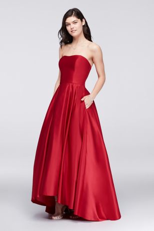 Betsy and adam high shop low satin ball gown