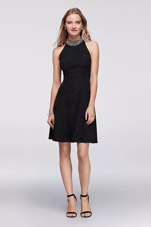 High-Neck Halter Dress with Beaded Collar Image 1