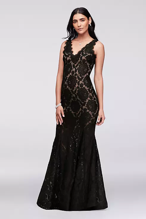 V-Neck Floral Lace Mermaid Gown with Eyelash Trim Image 1