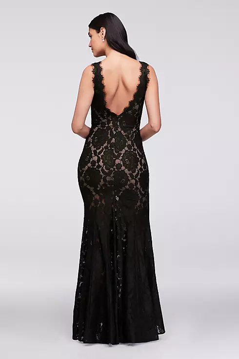 V-Neck Floral Lace Mermaid Gown with Eyelash Trim Image 2