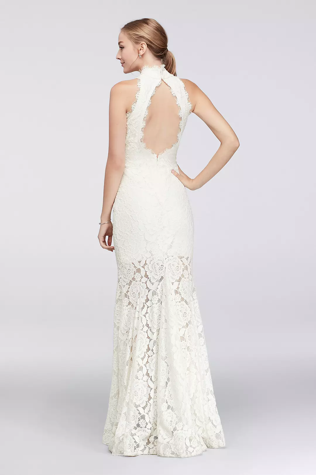 Floral Lace High-Neck Gown with Open Back Image 2