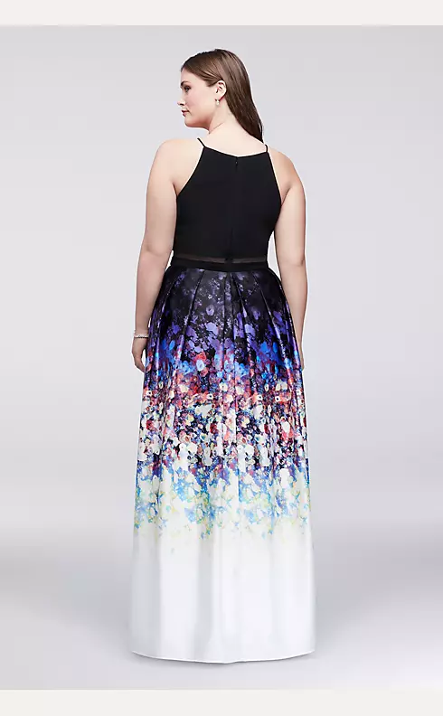 Faux Two-Piece Halter Dress with Floral Skirt Image 2