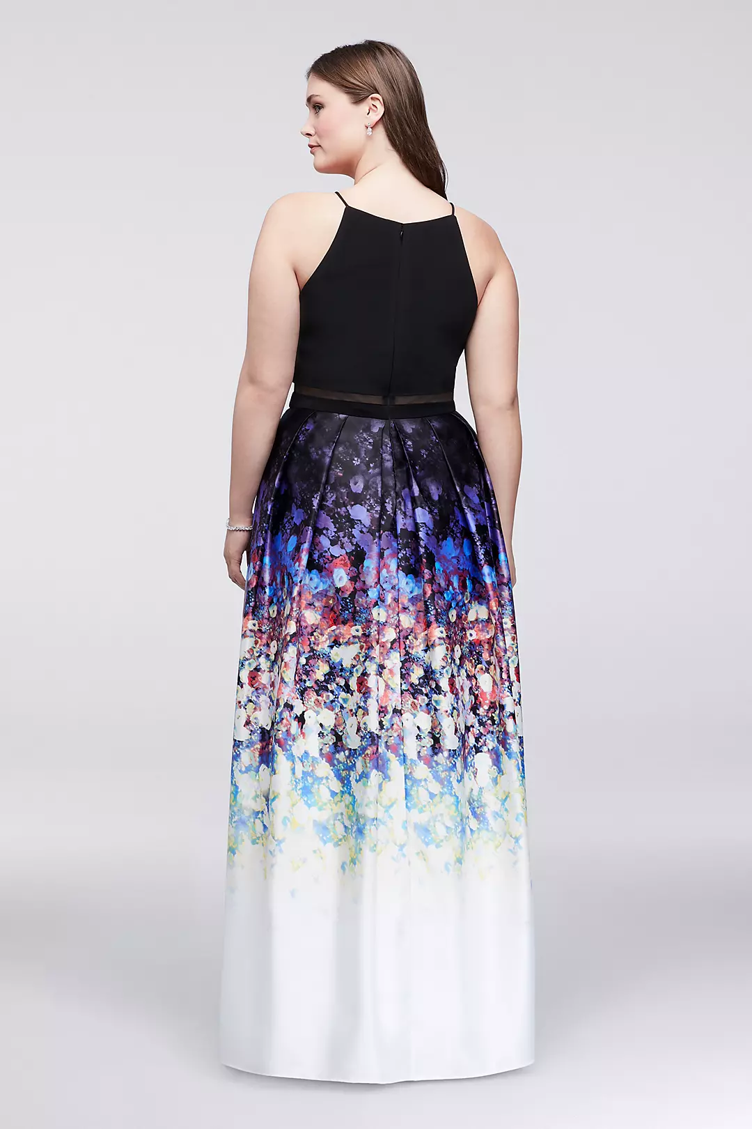 Faux Two-Piece Halter Dress with Floral Skirt Image 2