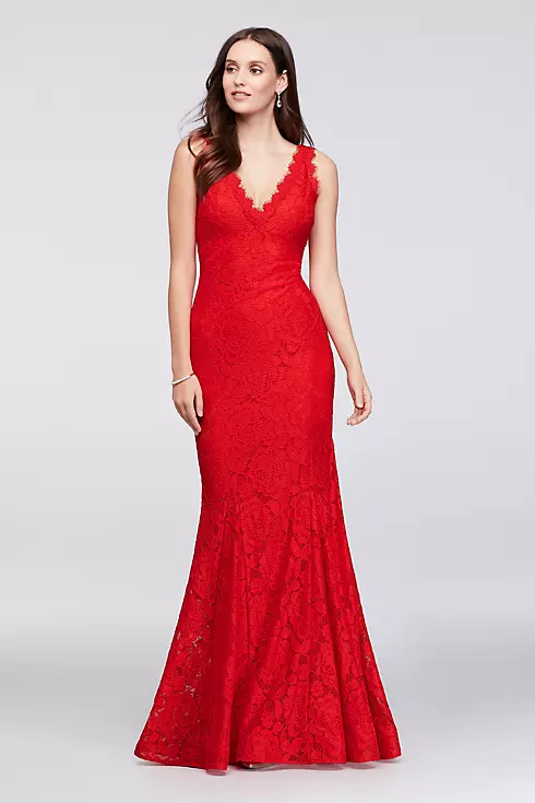 Allover Lace V-Neck Gown with Eyelash Trim Image 1