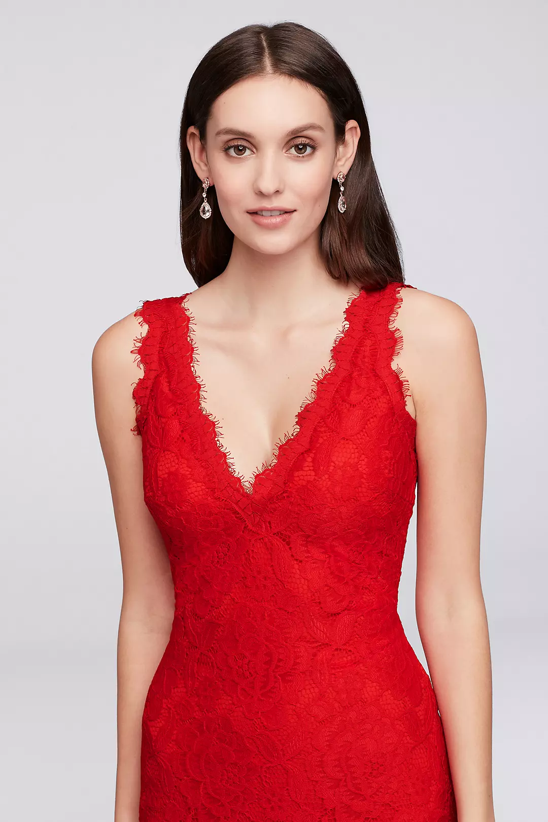 Allover Lace V-Neck Gown with Eyelash Trim Image 3