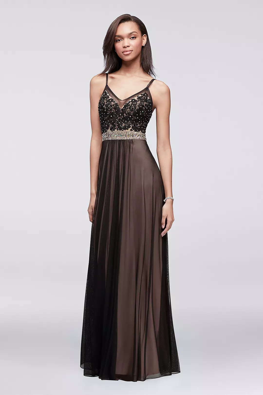 Long Lace and Mesh Dress with Beaded Waistband Image