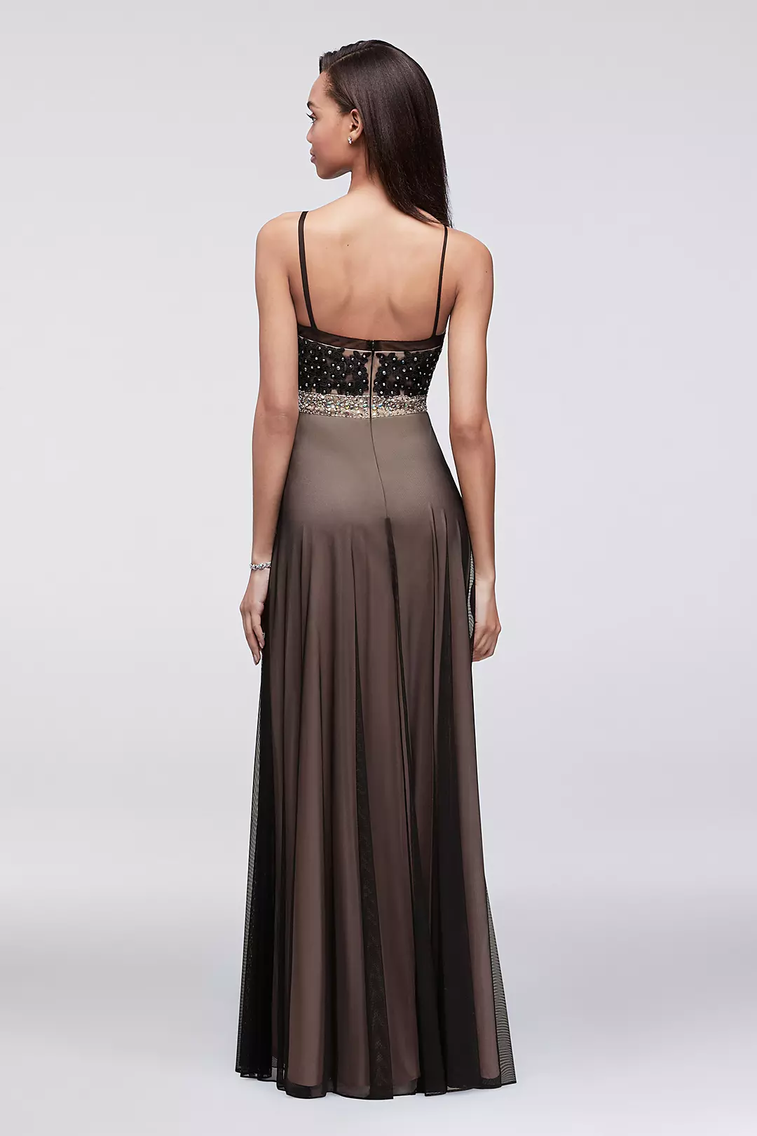 Long Lace and Mesh Dress with Beaded Waistband Image 2