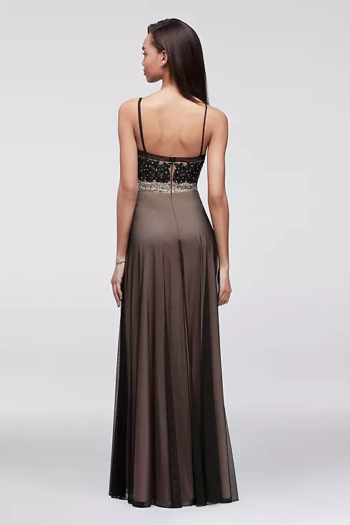 Long Lace and Mesh Dress with Beaded Waistband Image 2