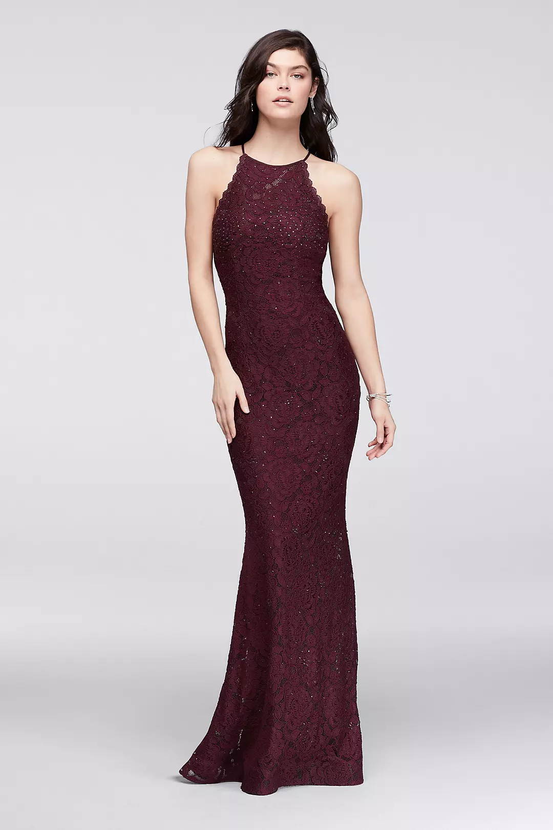 Allover Lace Halter Dress with Crystal Beading Image