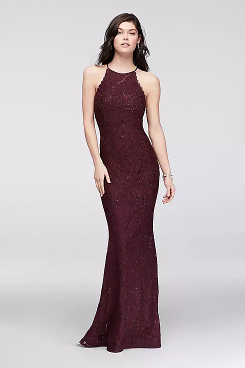 Allover Lace Halter Dress with Crystal Beading Image 1
