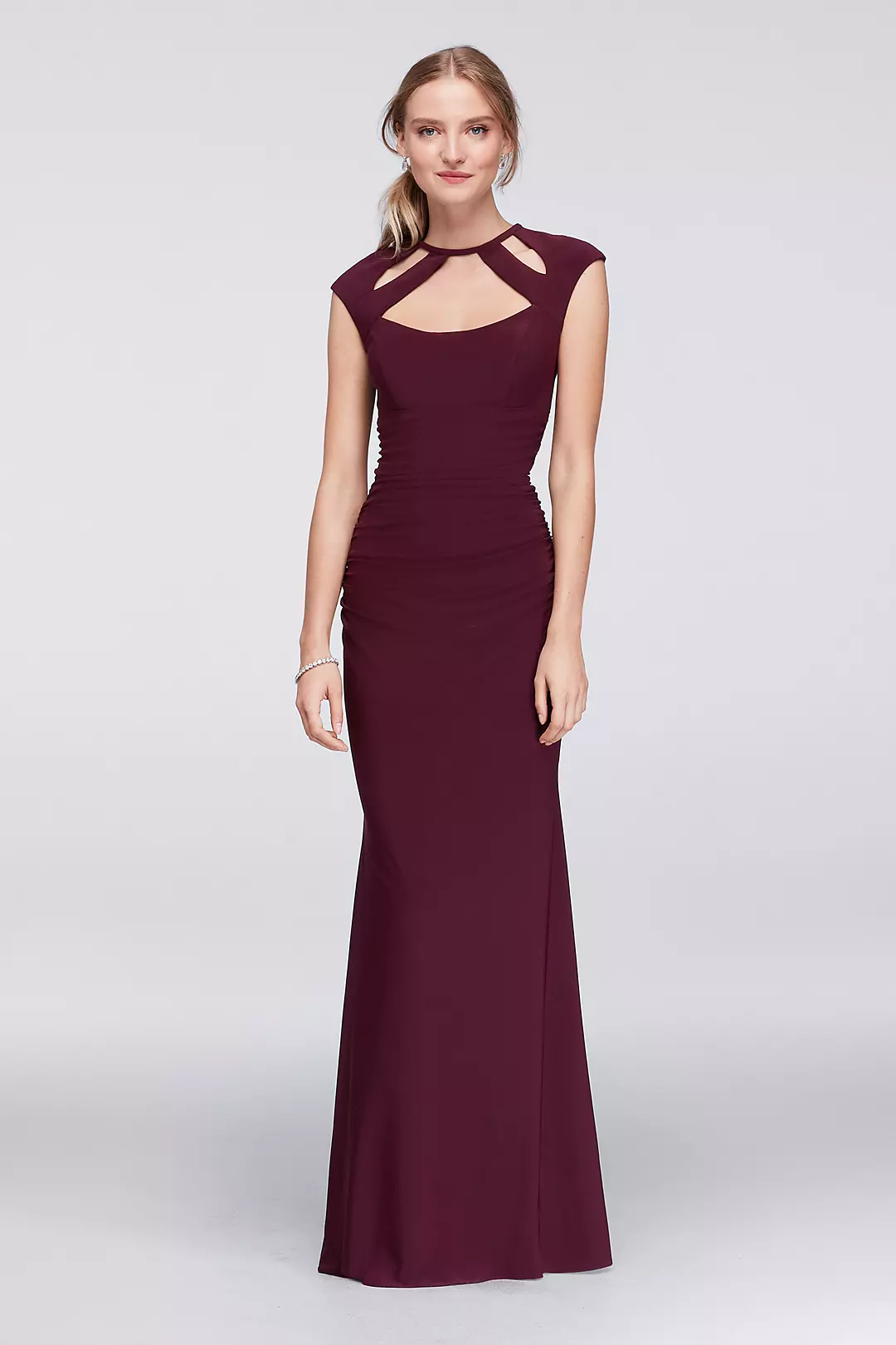 Ruched Sheath Dress With Cutout Neckline Image