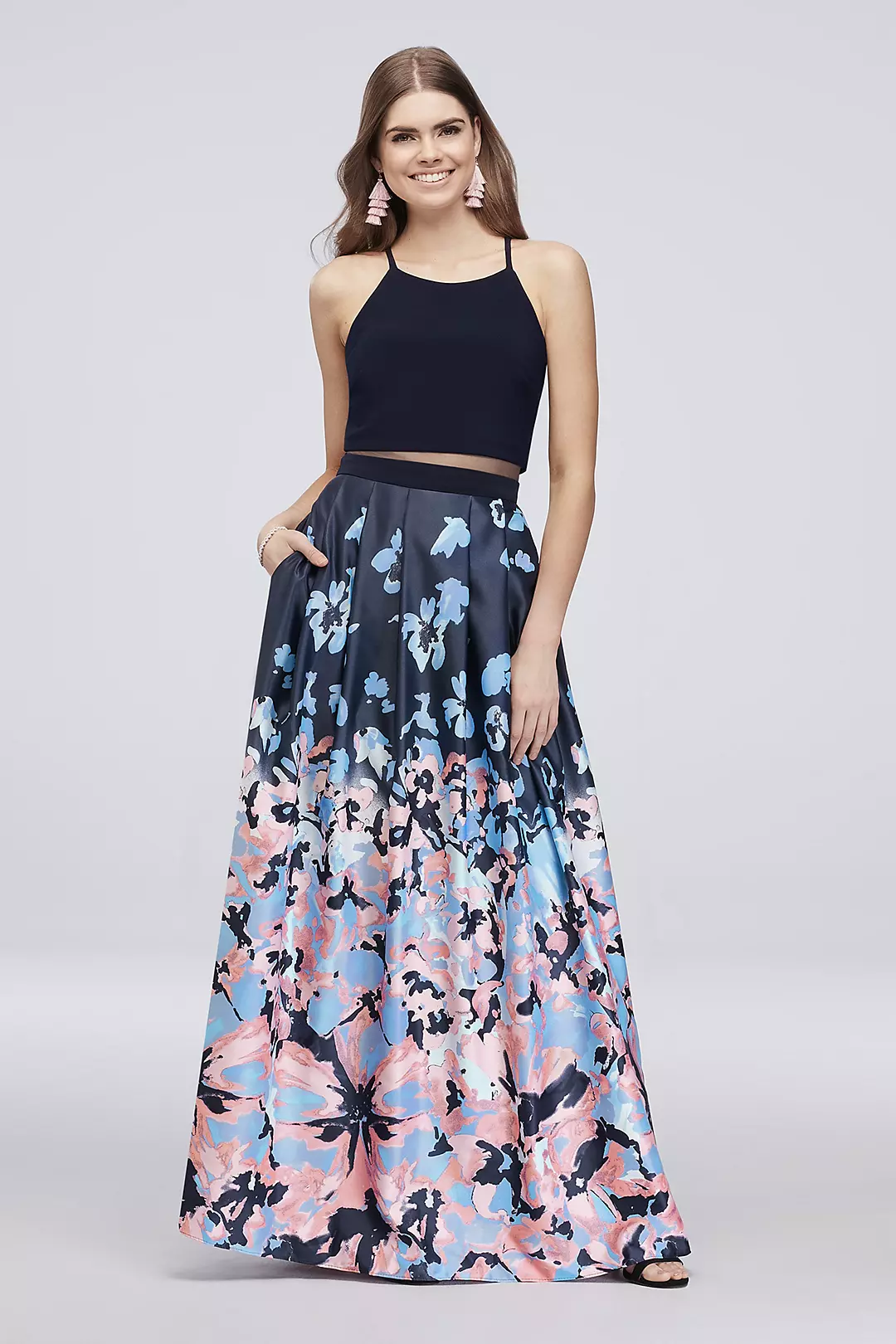 Printed Popover Dress with Illusion Mesh Waist Image