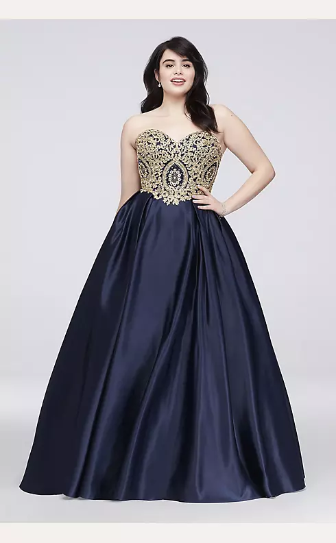 Gold Corded Lace and Satin Ball Gown  Image 1