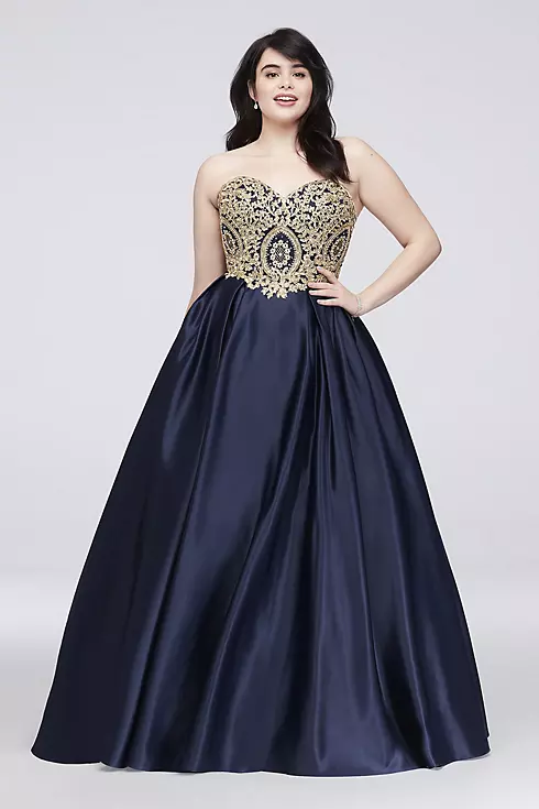 Gold Corded Lace and Satin Ball Gown  Image 1