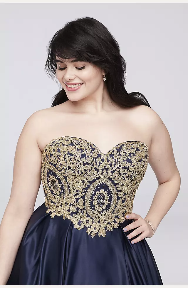 Gold Corded Lace and Satin Ball Gown  Image 3
