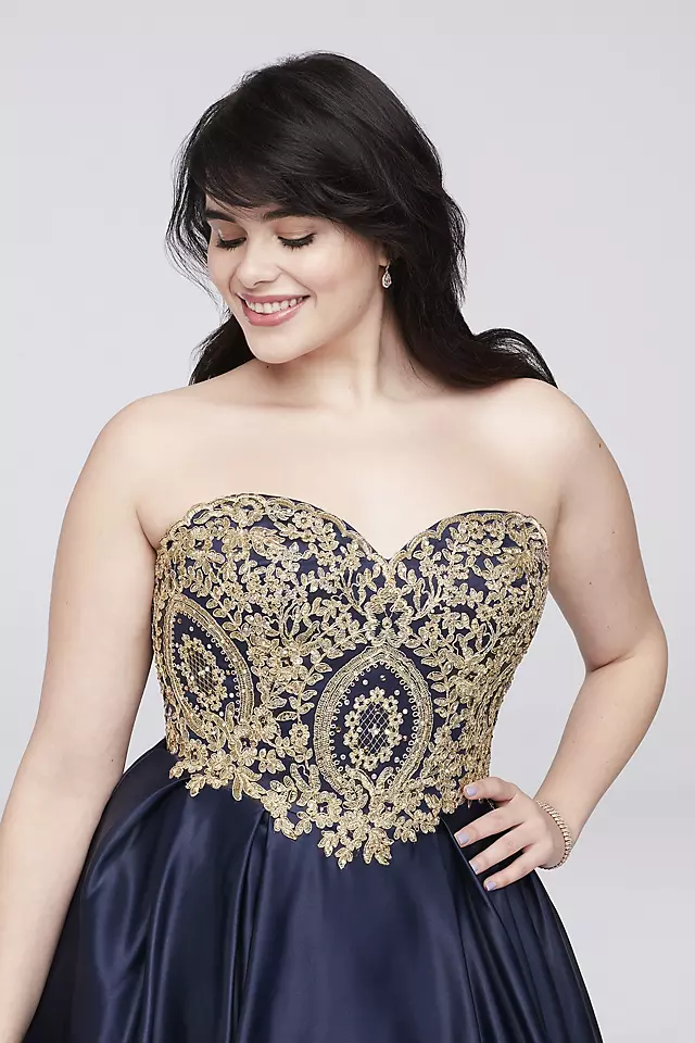 Gold Corded Lace and Satin Ball Gown  Image 3
