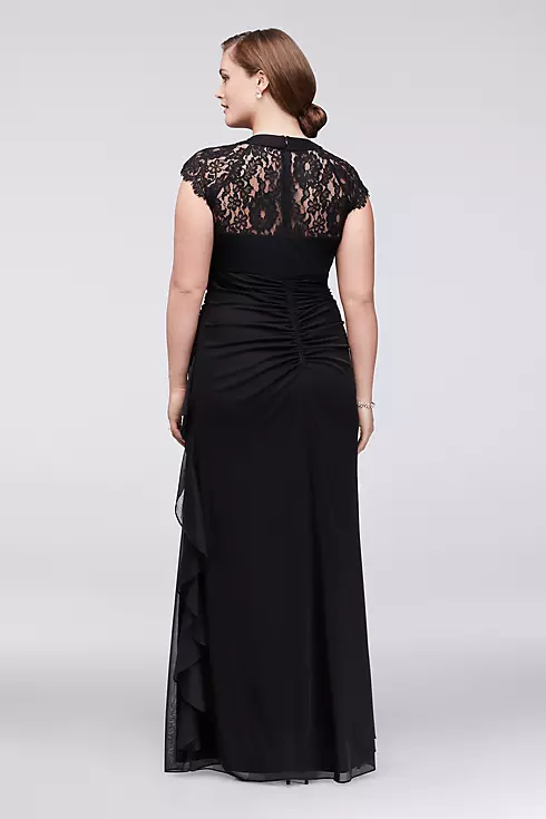 Lace-Back Cap Sleeve Long Dress with Ruffle  Image 2