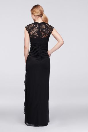 Lace-Back Cap Sleeve Long Dress with Ruffle | David's Bridal