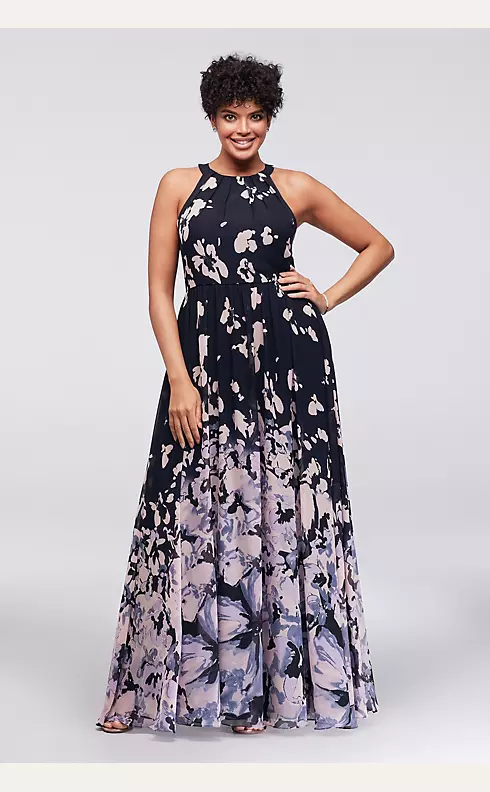 Abstract Floral Chiffon Tie-Back Gown Image 1