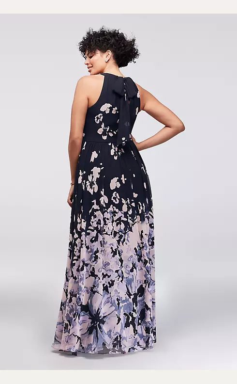 Abstract Floral Chiffon Tie-Back Gown Image 2