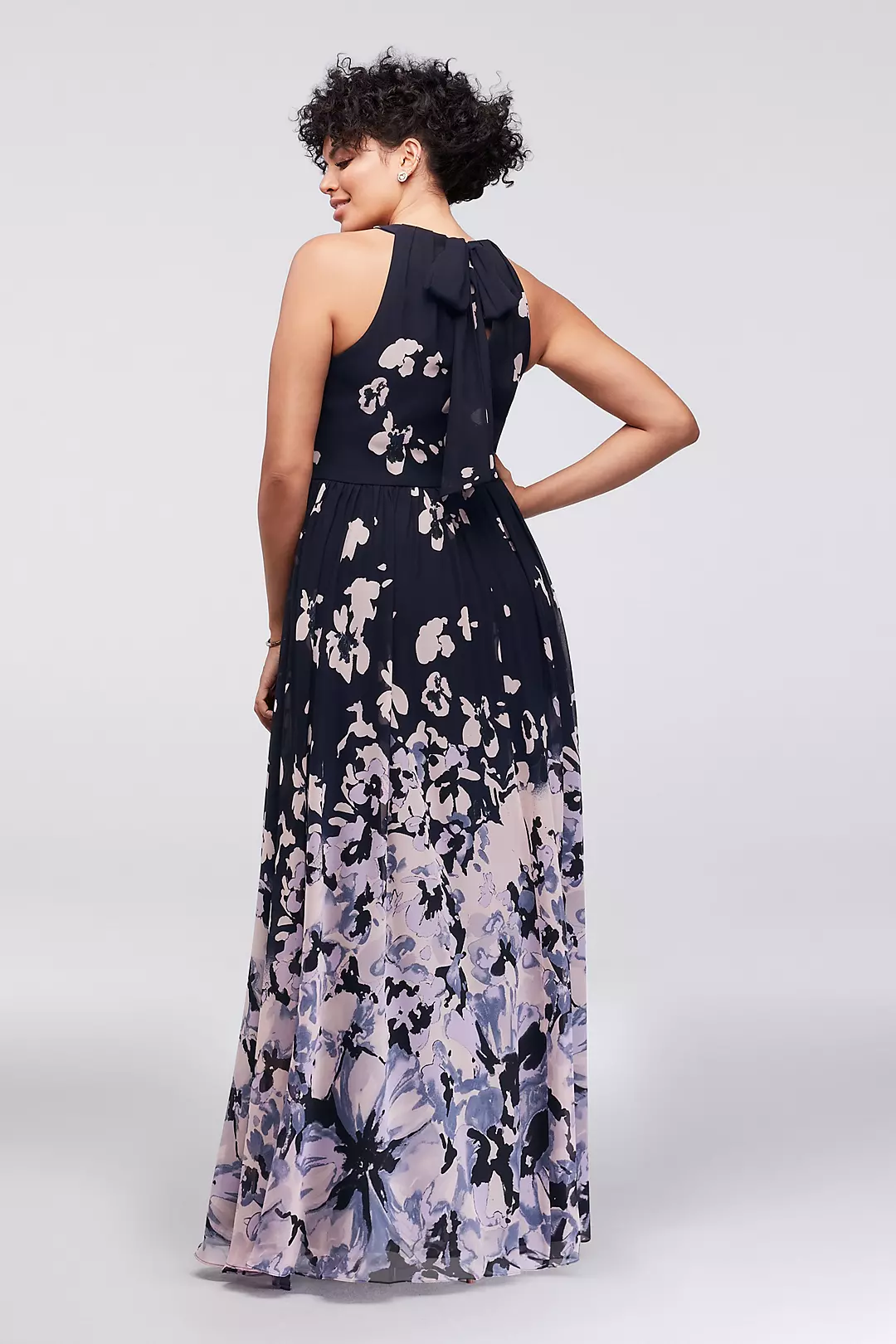 Abstract Floral Chiffon Tie-Back Gown Image 2
