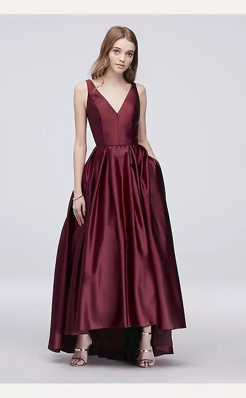 Satin V-Neck Tank Ball Gown with Pleats Image 1
