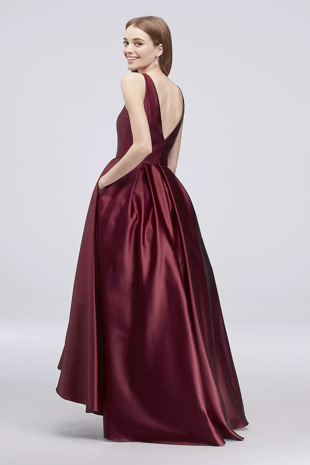 V-Neck Satin Tank Ball Gown with Pleats Image 2
