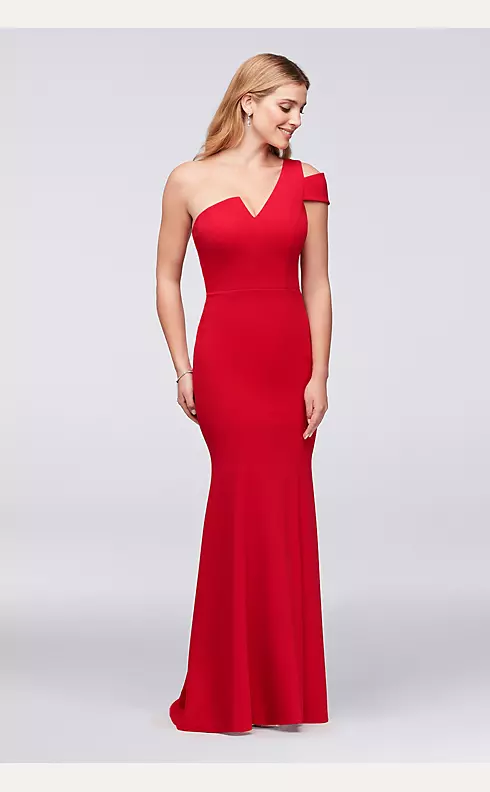Asymmetric Notched Neckline Crepe Mermaid Gown Image 1