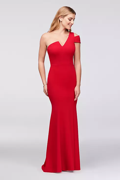 Asymmetric Notched Neckline Crepe Mermaid Gown Image 1