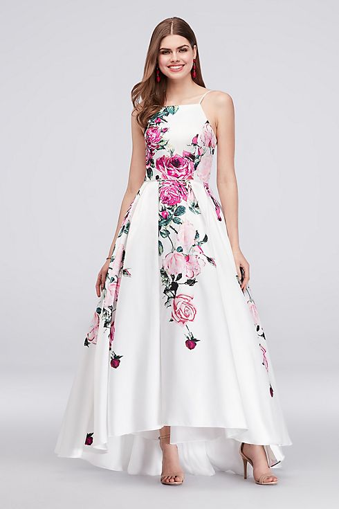 High-Neck Floral Print High-Low Ball Gown  Image