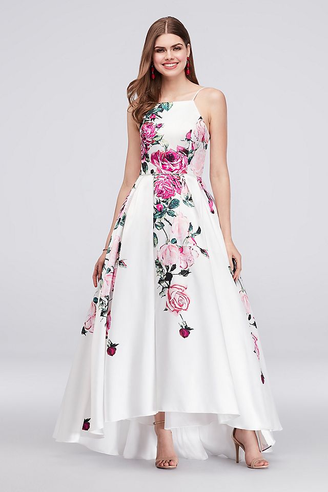 High-Neck Floral Print High-Low Ball Gown  Image 1