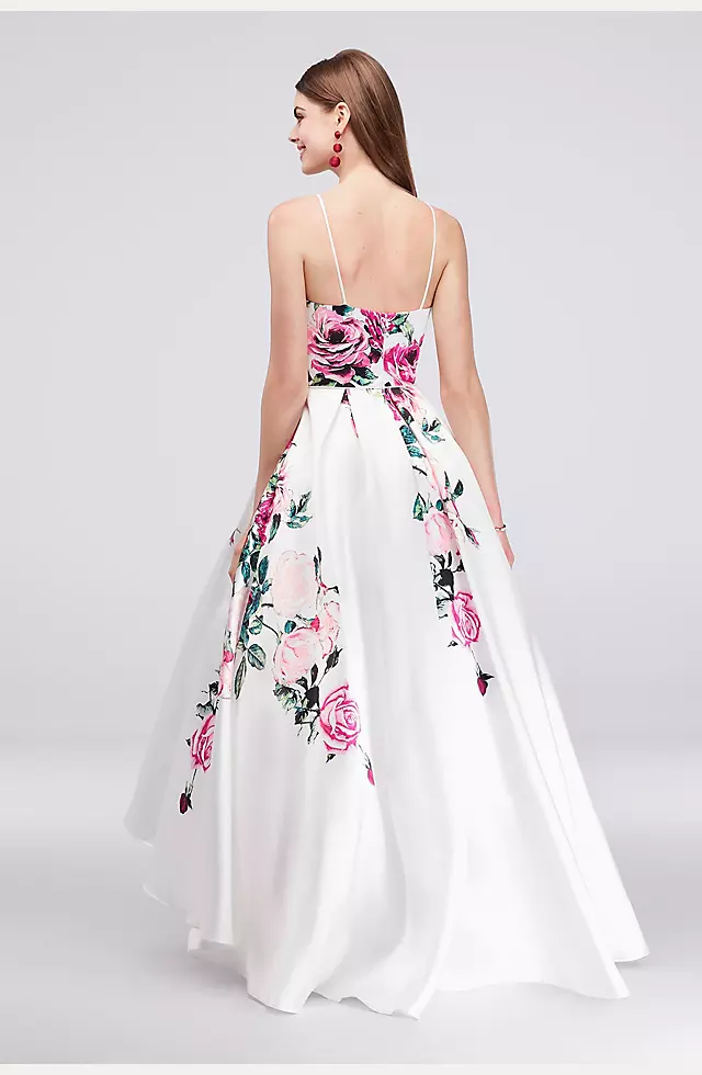 High-Neck Floral Print High-Low Ball Gown  Image 2
