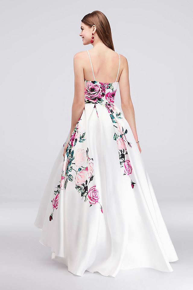 High-Neck Floral Print High-Low Ball Gown  Image 2